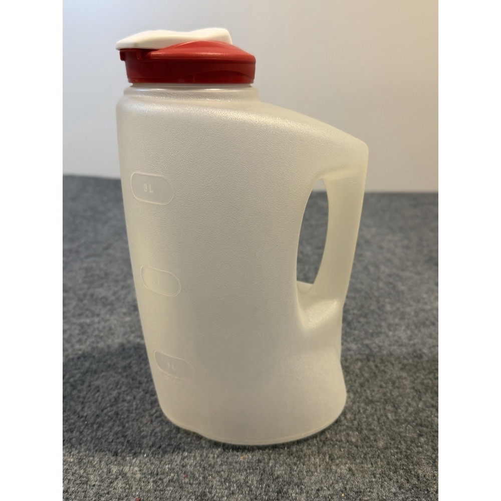 Vintage Rubbermaid 1 Gallon Mixer Mate Drink Pitcher W Red Flip Top Lid & Handle